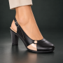 Pantofi dama negri eleganti cu decupaj nude si toc gros PS36ND